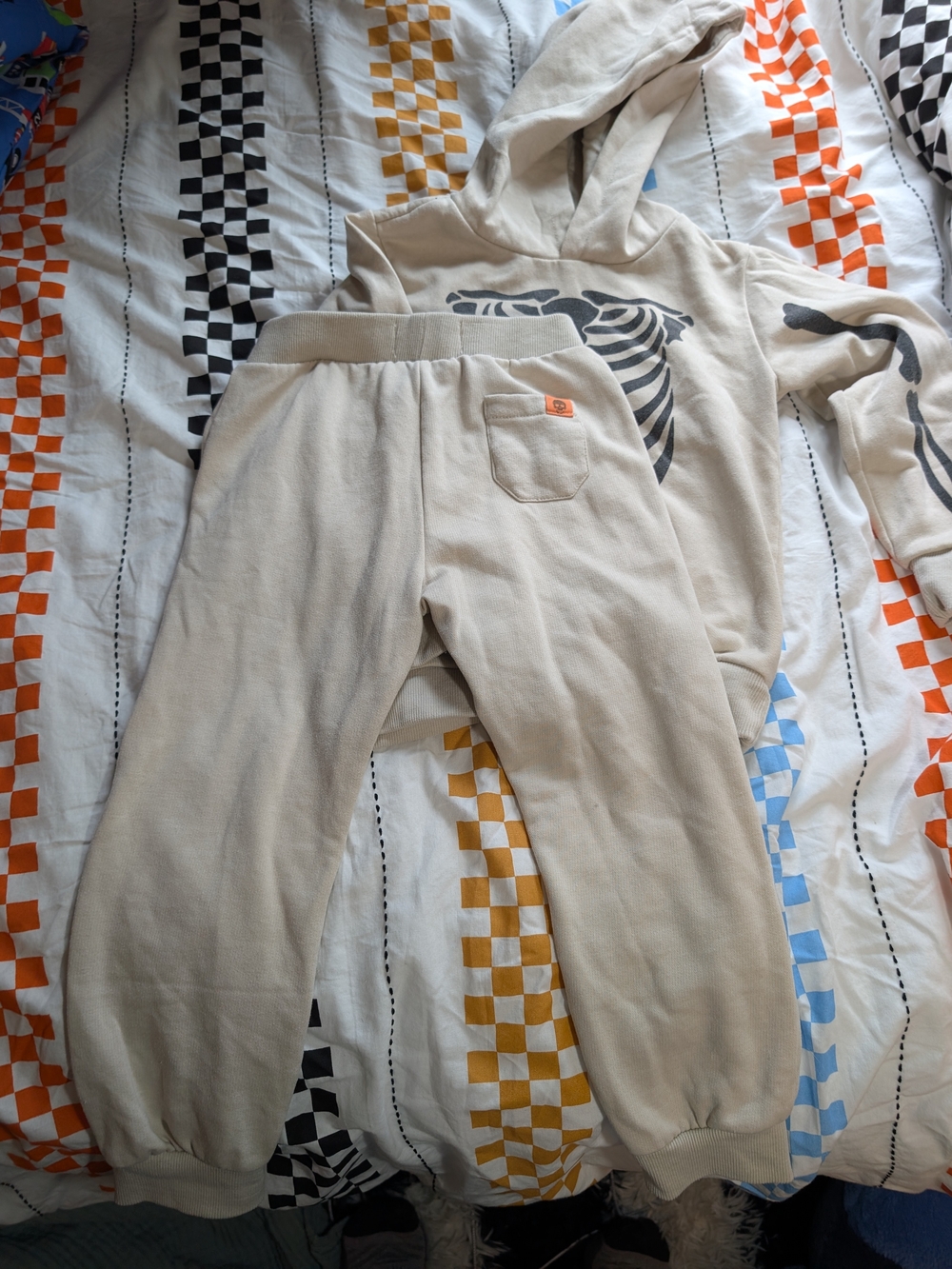 Free Planet Beige Hoodie & Jogger Pajama Set with Black Skeleton Print - Picture 3 of 5